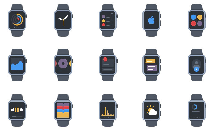 20 Apple Watch Flat Style AI Icons