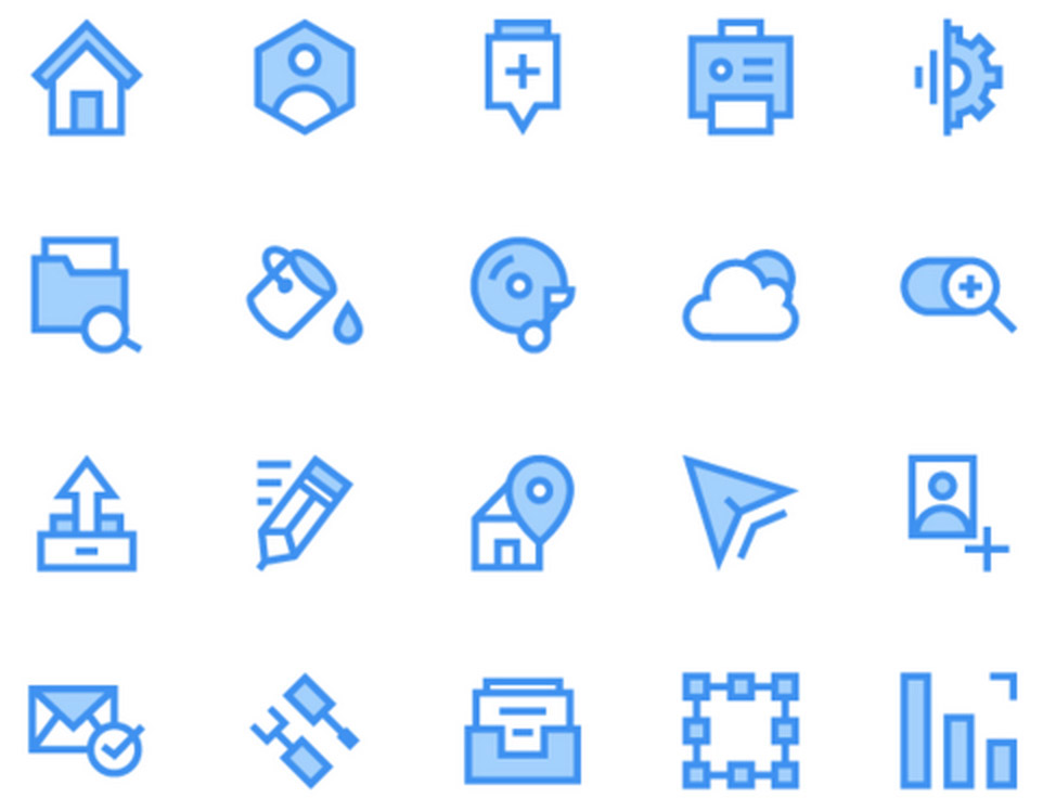 40 Biru dan Hijau Outline Icons Pack